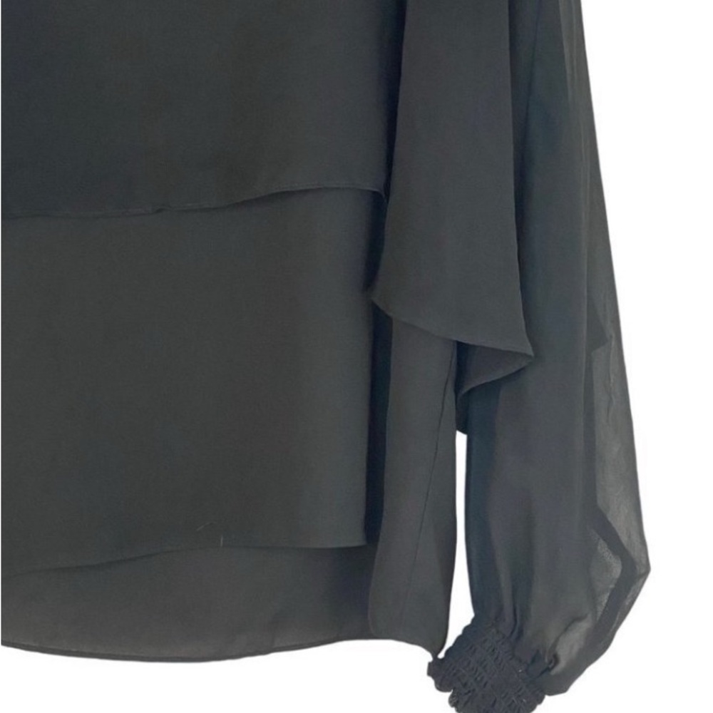 Marc New York Black Cape Overlay Blouse – Sheer Chiffon Wing Sleeve Top XL - Picture 5 of 8